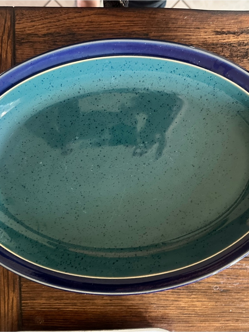 Denby Blue-Green Speckled Ceramic Serving Platter